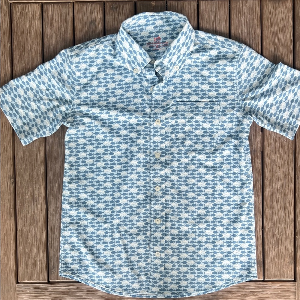 Southern Tide Boys Blue Fish Pattern Shirt
